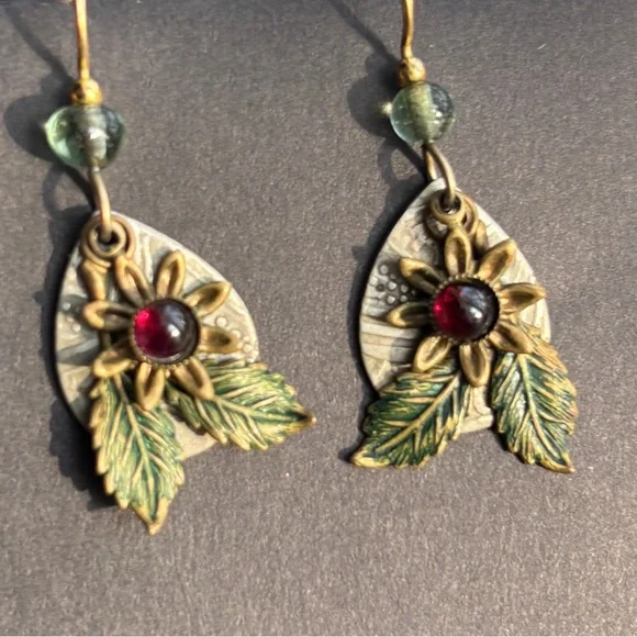 Silver Forest Floral Swag Layered Metal Drop Earrings - Picture 2 of 4